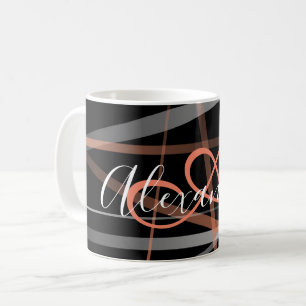 Caneca De Café Padrão Abstrato Moderno Coral Preto Monograma