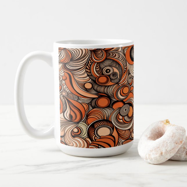 Caneca De Café Padrão Abstrato Moderno de Laranja e Pêssego (Com Donut)