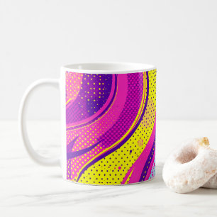 Caneca De Café Padrão Abstrato Rosa Amarelo Pop Art