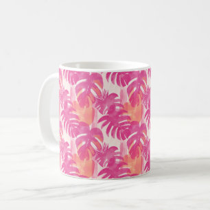 Caneca De Café Padrão abstrato simples com folhas de monstera, f