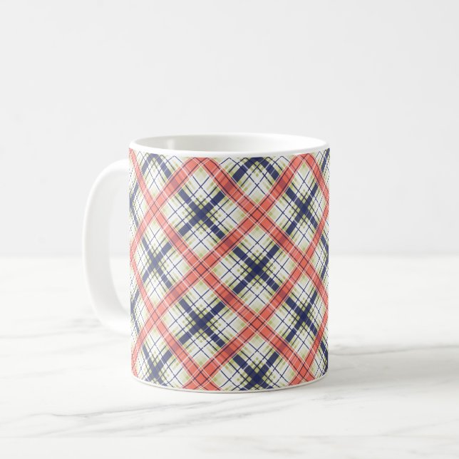Caneca De Café Padrão abstrato xadrez quadriculado liso alinhado  (Frente Esquerda)