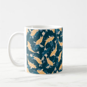 Caneca De Café Padrão Amarelo e Azul - Peixe Koi