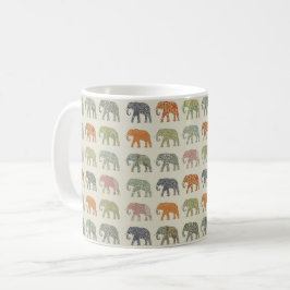 Caneca De Café Padrão Animal Colorido de Elefante Contemporâneo