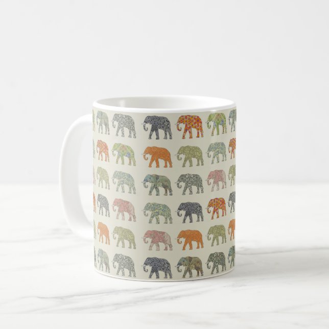 Caneca De Café Padrão Animal Colorido de Elefante Contemporâneo (Frente Esquerda)