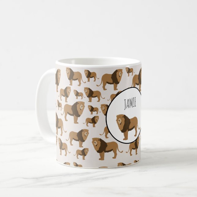 Caneca De Café Padrão Animal de Leão Selvagem Personalizado (Frente Esquerda)