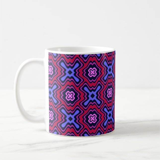 Caneca De Café Padrão Arábico Geométrico em Rosa Vibrante e Bl (Esquerda)