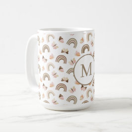 Caneca De Café Padrão Arco-íris Borboletas Brancas Modernas & Ros
