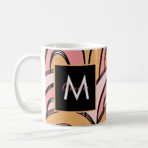 Caneca De Café Padrão Arco-íris Groovy Laranja Rosa   