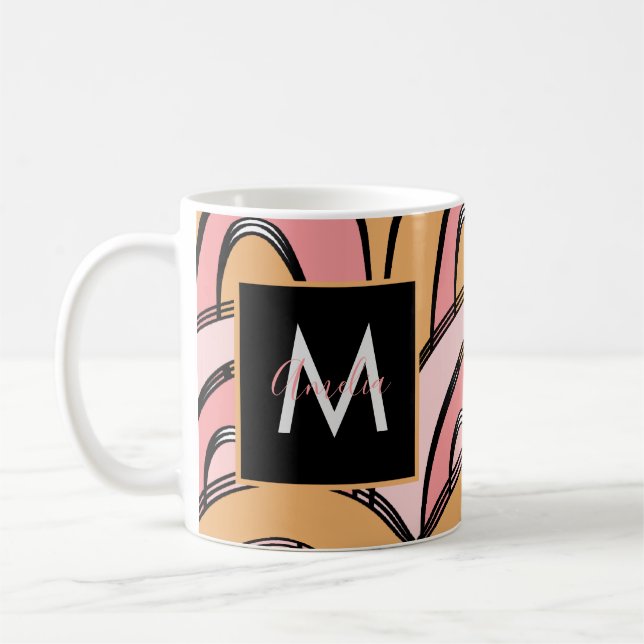 Caneca De Café Padrão Arco-íris Groovy Laranja Rosa    (Esquerda)