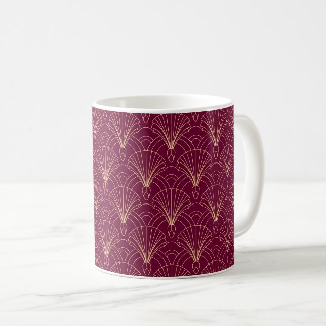 Caneca De Café padrão Art Deco com motivos de leque geométricos d (Frente Esquerda)