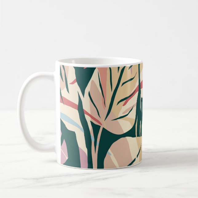 Caneca De Café Padrão artístico sem costura com folhas de abstrat (Esquerda)