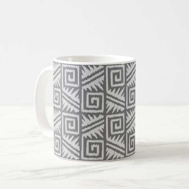 Caneca De Café Padrão Azteca Ikat - Tons de Cinza (Frente Esquerda)