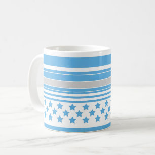 Caneca De Café Padrão azul céu listrado com estrelas
