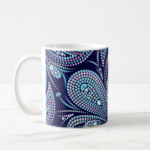 Caneca De Café Padrão azul cotado com paisley e miçangas. Orname