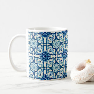 Caneca De Café Padrão Azulejos Azul de Azulejo Floral