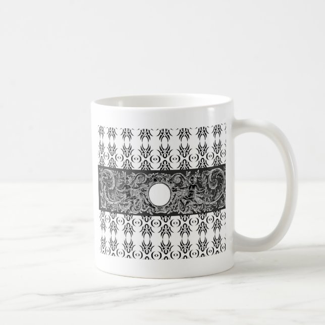 Caneca De Café Padrão Barroco preto e branco sofisticado para per (Direita)