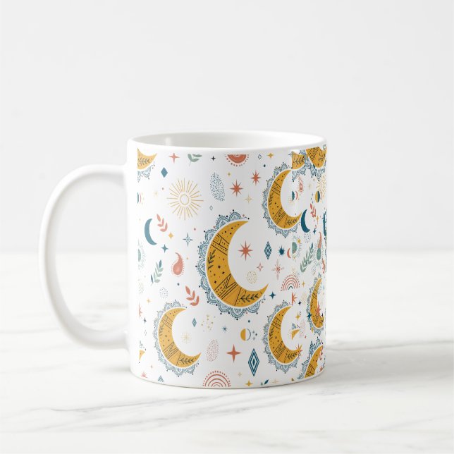 Caneca De Café Padrão Boho Lua Estrelas Celestiais (Esquerda)