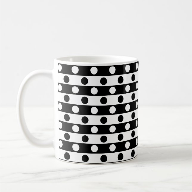 Caneca De Café Padrão Bolinhas & Stripes - Tons Pretos e Brancos (Esquerda)