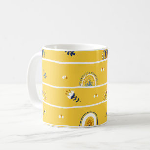 Caneca De Café Padrão bonito Amarelo Arco-Íris Floral