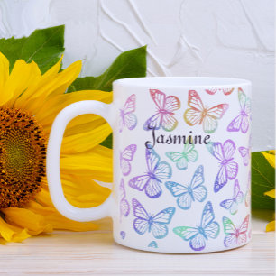Caneca De Café Padrão bonito de Borboleta de Pastel Girly Iridesc