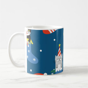 Caneca De Café Padrão Bonito de Gatos de Cartoon de Natal