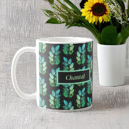 Caneca De Café Padrão bonito de Watercolory Fern Verde com Nome