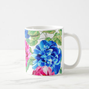 Caneca De Café Padrão Bonito Floral Azul e Rosa Brilhante
