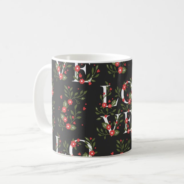 Caneca De Café Padrão Bonito moderno de AMOR Floral (Frente Esquerda)