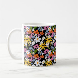 Caneca De Café Padrão Botânico Colorido Desenhado à Mão Sem Costu