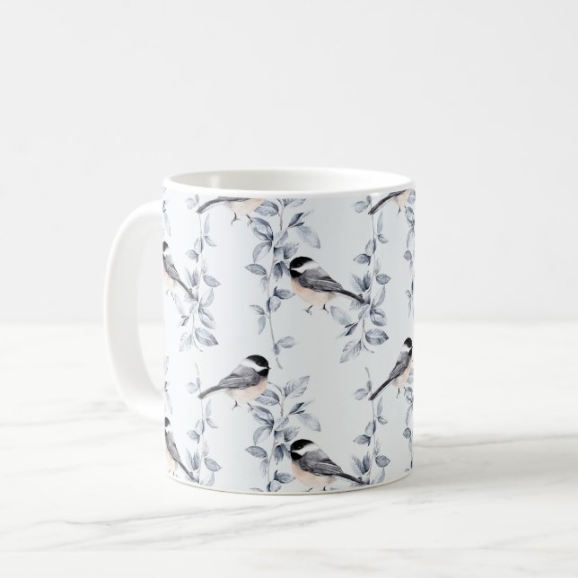 Caneca De Café Padrão Botânico das Aves Aquáticas de inverno (Frente Esquerda)