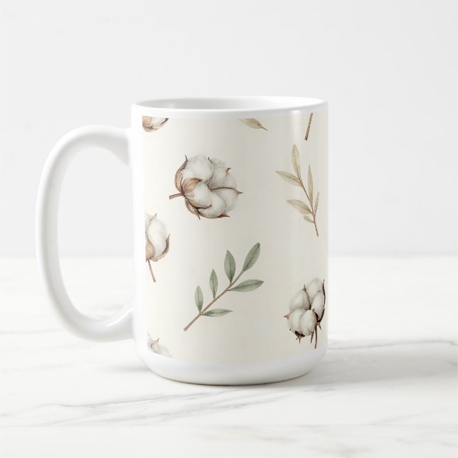 Caneca De Café Padrão Botânico de Flor de Algodão Macio (Esquerda)
