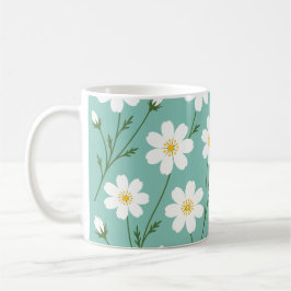 Caneca De Café Padrão Botânico de Flor Silvestre Branca