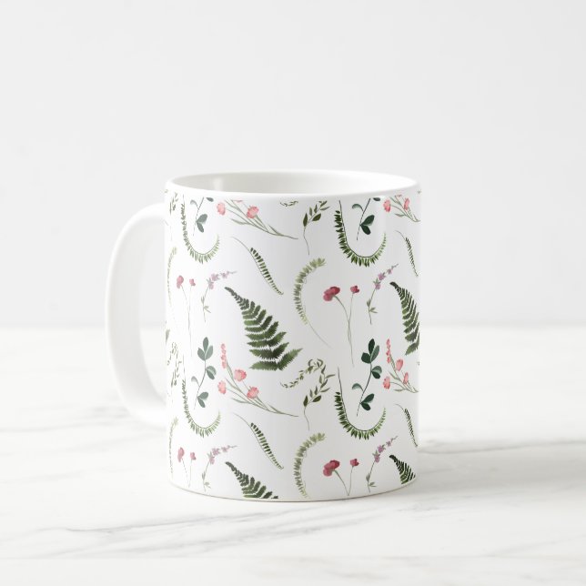 Caneca De Café Padrão Botânico de Flores Selvagens bonito (Frente Esquerda)
