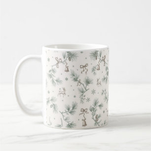 Caneca De Café Padrão Botânico de Natal Vintage com Rena e Pinhei