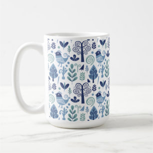 Caneca De Café Padrão Botânico e de Ave de Arte Popular Escandina