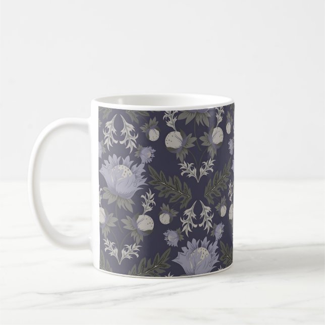Caneca De Café Padrão botânico em azul estilo retrô café (Esquerda)