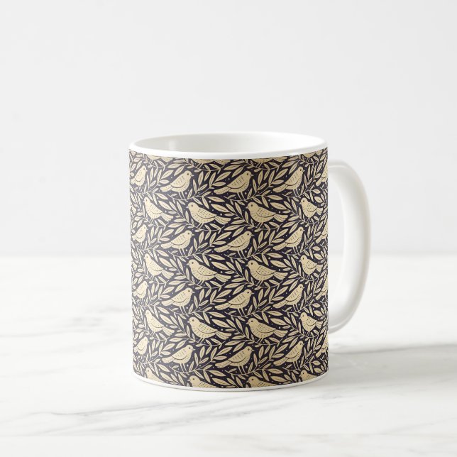 Caneca De Café Padrão botânico em azul estilo retrô café (Frente Esquerda)