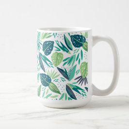 Caneca De Café Padrão Botânico Tropical Verde & Branco Folheto