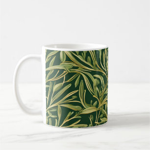 Caneca De Café Padrão Botânico Verde Elegante de Folhagem Vintage