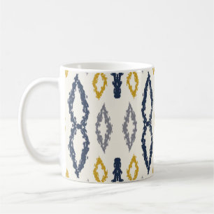 Caneca De Café Padrão Branco Amarelo Azul Ikat marroquino