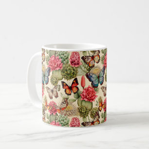 Caneca De Café Padrão brilhante de verão com borboletas e cactos