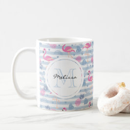 Caneca De Café Padrão Caprichoso de Flamingo & Abacaxi