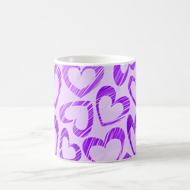 Caneca De Café Padrão cardíaco de esboço roxo de Lavanda reproduz (Centro)
