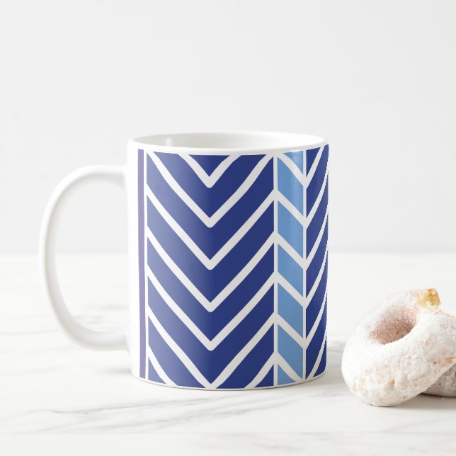 Caneca De Café Padrão Chevron Azul (Com Donut)