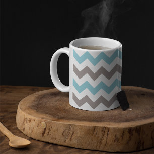 Caneca De Café Padrão Chevron Azul Cinza Moderno
