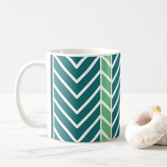 Caneca De Café Padrão Chevron Azul-Verde (Com Donut)
