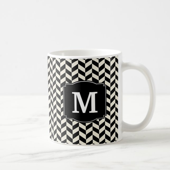 Caneca De Café Padrão Chevron de Arenque Negro e Branco (Direita)