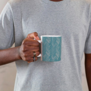 Caneca De Café Padrão Chevron Espinha de Peixe Turquesa