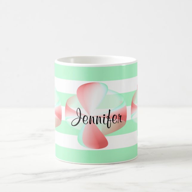 Caneca De Café Padrão Circular Vermelho e Verde com Listras Verde (Centro)