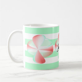 Caneca De Café Padrão Circular Vermelho e Verde com Listras Verde
